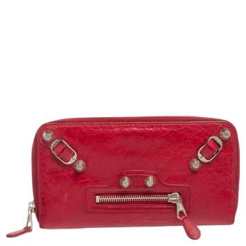 Pre Owned Balenciaga Rouge Cardinal Leather City Zip Around Wallet