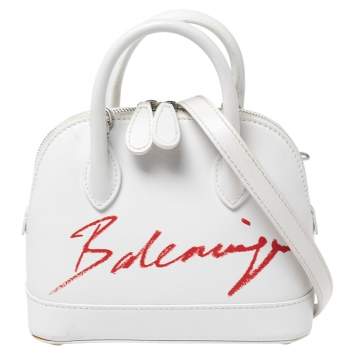 Pre Owned Balenciaga White Leather XXS Ville Logo Satchel