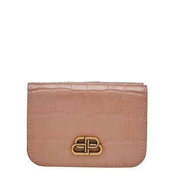 Pre Owned Balenciaga Beige Croc Embossed Leather Mini BB Trifold Wallet