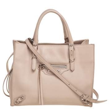 Pre Owned Balenciaga Beige Leather Mini Papier A4 Zip Tote
