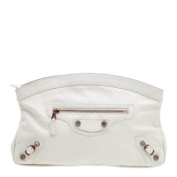 مملوكة مسبقًا Balenciaga White Leather Giant 12 Rose Gold Hardware Premier Clutch Bag