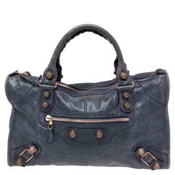 Pre Owned Balenciaga Navy Blue Leather GGH Work Tote