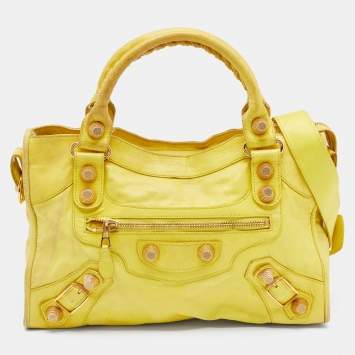Pre Owned Balenciaga Yellow Leather GGH Classic City Tote