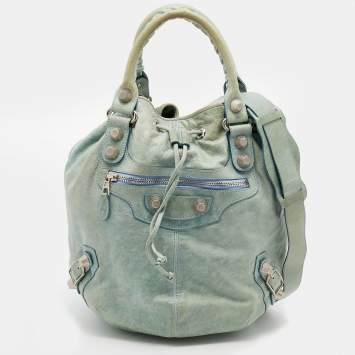 Pre Owned Balenciaga Mint Green Leather GSH 21 Pompon Hobo