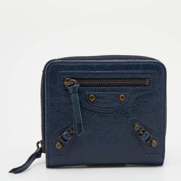 Pre Owned Balenciaga Navy Blue Leather Classic Bifold Wallet