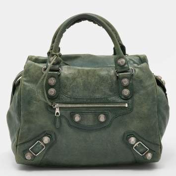 Pre Owned Balenciaga Green Leather Giant 21 Silver Midday Bag