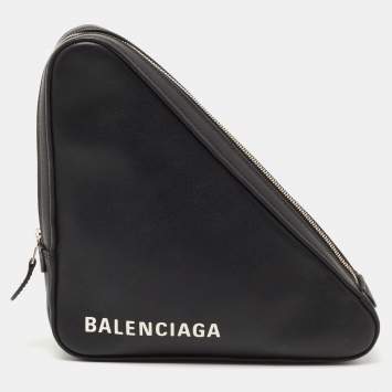 Pre Owned Balenciaga Black Leather Triangle Pouch