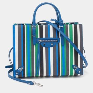 Pre Owned Balenciaga Multicolor Stripe Leather Papier A6 Tote