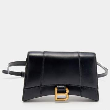 Pre Owned Balenciaga Black Leather Small Hourglass Belt Bag