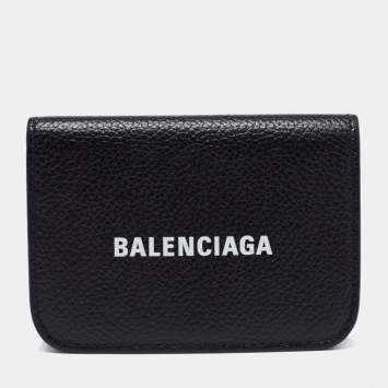 Pre Owned Balenciaga Black Leather Mini Cash Compact Wallet
