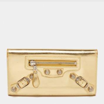 Pre Owned  Balenciaga Metallic Gold Leather City Flap Continental Wallet