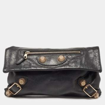 Pre Owned Balenciaga Black Leather GGH Envelope Clutch 