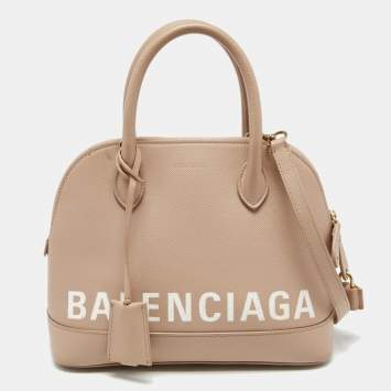 Pre Owned Balenciaga Beige Leather Small Ville Logo Satchel