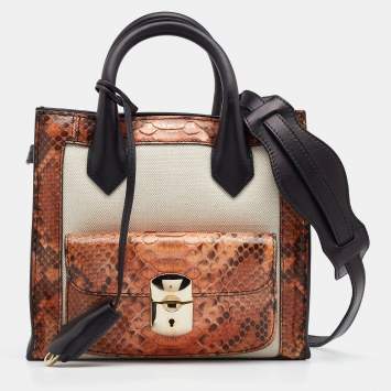 Pre Owned Balenciaga Multicolor Leather and Python Mini Padlock All Afternoon Tote