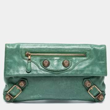 مملوكة مسبقًا Balenciaga Green Leather GGH Envelope Clutch