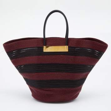 Pre Owned Balenciaga Maroon/Black Raffia Maxi Basket Tote