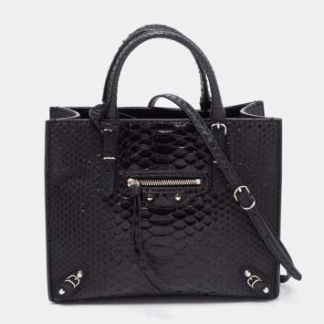 Pre Owned Balenciaga Black Python Mini Papier A4 Tote
