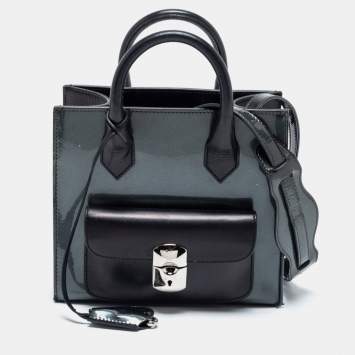 Pre Owned Balenciaga Dark Grey/Black Patent Leather Mini All Afternoon Tote