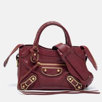 Pre Owned Balenciaga Red Leather Mini Classic Metallic Edge City Bag