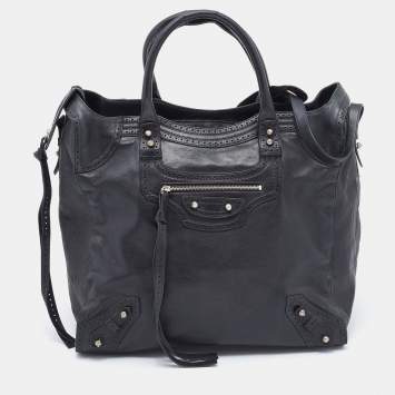 Pre Owned Balenciaga Black Leather Riva City Bag