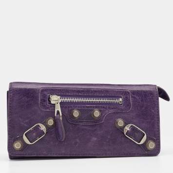 Pre Owned Balenciaga Raisin Leather Giant 12 Silver Money Wallet