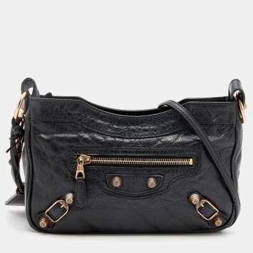 Pre Owned Balenciaga Anthracite Leather Motocross Classic Hip Crossbody Bag