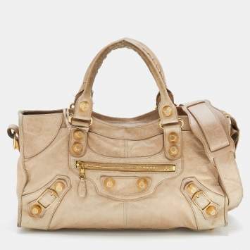 Pre Owned Balenciaga Beige Leather Giant 21 Hardware GGH Motorcycle Part-Time Tote