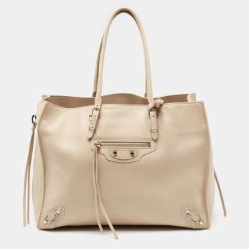 Pre Owned Balenciaga Beige Leather Papier B4 Zip Around Tote