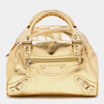 Pre Owned Balenciaga Metallic Gold Leather PM Bowling Bag