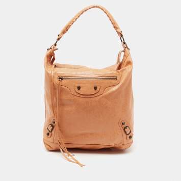Pre Owned Balenciaga Peach Leather Day Bag