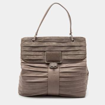 Pre Owned Balenciaga Grey Pleated Leather and Suede Cerche Top Handle Bag 