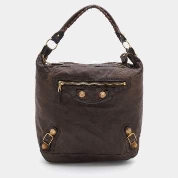 Pre Owned Balenciaga Brown Leather Giant 21 Gold Day Bag