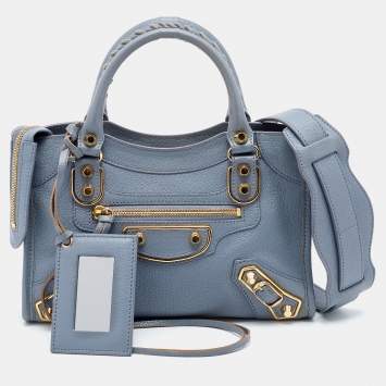 Pre Owned Balenciaga Slate Grey Leather Mini Classic Metallic Edge City Bag