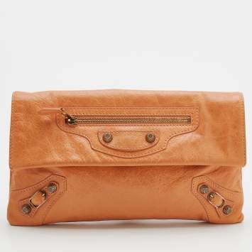 Pre Owned Balenciaga Light Orange Leather Giant 12 GGH Envelope Clutch