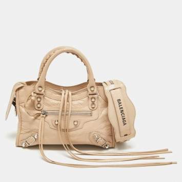 Pre Owned Balenciaga Beige Leather Mini Classic Edge City Bag