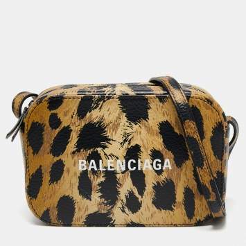 Pre Owned Balenciaga Beige Leopard Print Leather Shoulder Bag