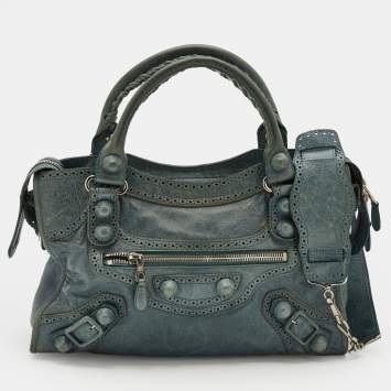 Pre Owned Balenciaga Evergreen Leather Giant Brogues Hardware Classic City Tote