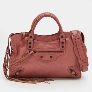 Pre Owned Balenciaga Rosa Pelle Leather Motorcycle City Tote