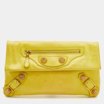 Pre Owned Balenciaga Yellow Leather Giant 21 Envelope Clutch