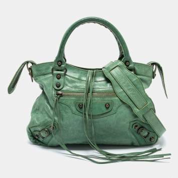 Pre Owned Balenciaga Green Leather Classic First Tote