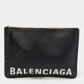 Pre Owned Balenciaga Black Leather Logo Pouch