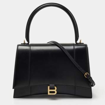 Pre Owned Balenciaga Black Leather Hourglass Top Handle Bag