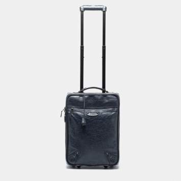 Pre Owned Balenciaga Navy Blue Leather Classic Hardware Voyage Carry On Trolley