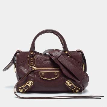 Pre Owned Balenciaga Brown Leather Classic Metallic Edge Mini City Tote