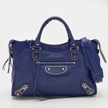 Pre Owned Balenciaga Blue Leather Classic Metallic Edge City Bag