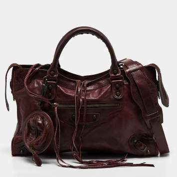 Pre Owned Balenciaga Burgundy Leather Medium Classic City Tote