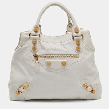 Pre Owned Balenciaga White Leather GGH Brief Tote