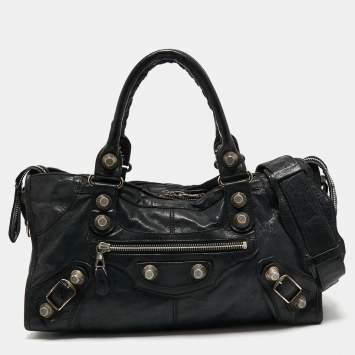 Pre Owned Balenciaga Black Leather GSH Part Time Tote