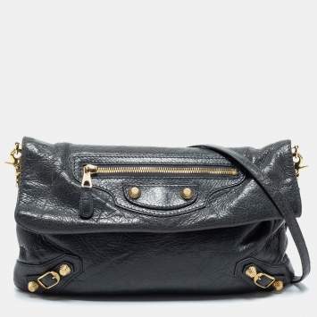 Pre Owned Balenciaga Anthracite Leather GGH Envelope Strap Clutch Bag