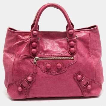 Pre Owned Balenciaga Grenadine Leather Brogues Covered GH Sunday Tote